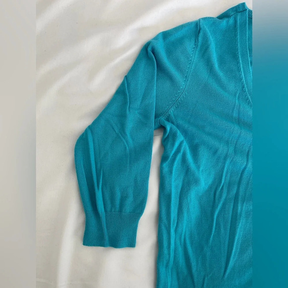 Roz & Ali Light Blue V-Neck 3/4 Sleeve Cardigan Sweater Size Small - Picture 5 of 11